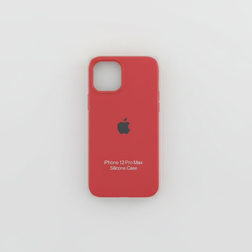 Red silicone case for iPhone 12 Pro Max on a white background