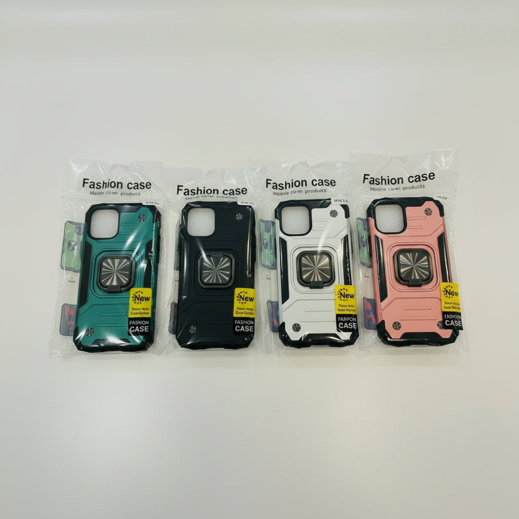 Five phone cases in different colors on a white background