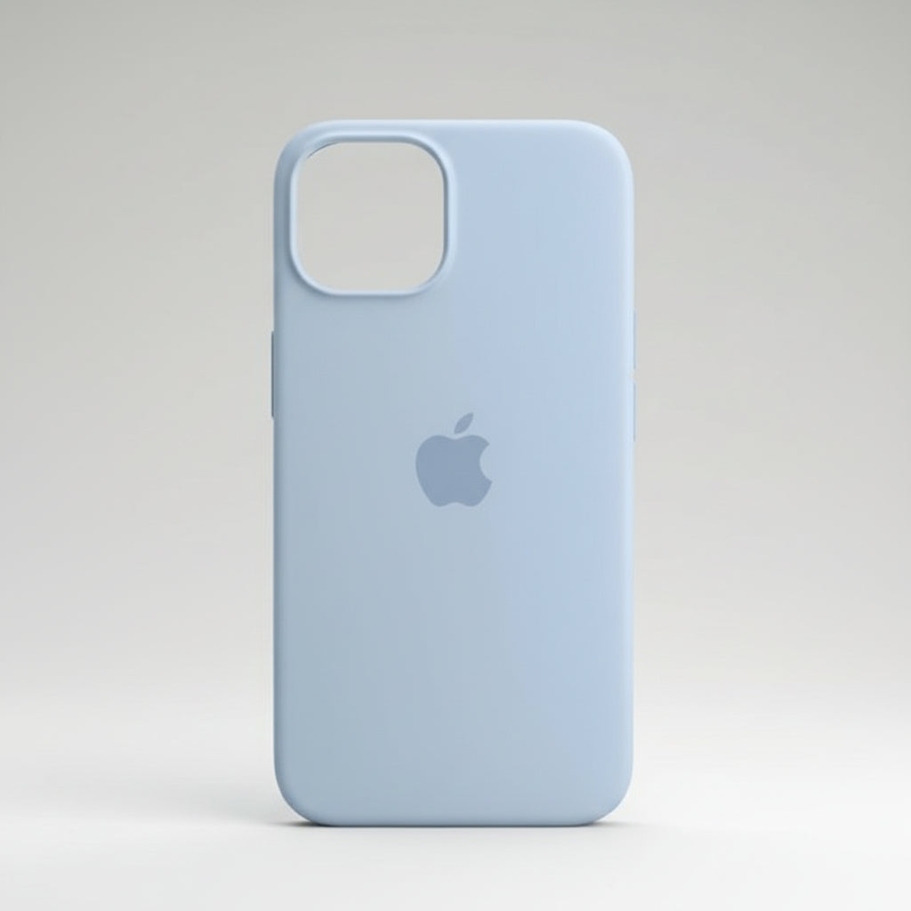 Light blue phone case with Apple logo on a white background