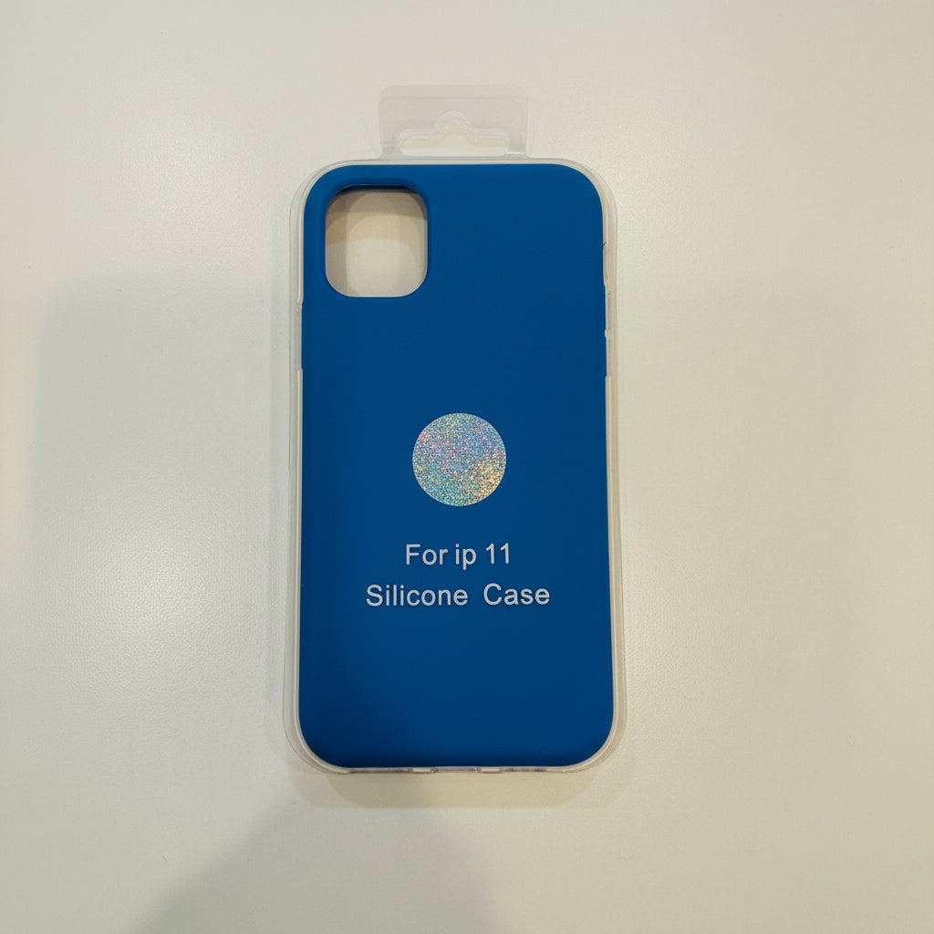 Blue silicone phone case for iPhone 11 on a white background