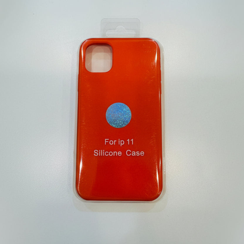Red silicone case for iPhone 11 on a white background