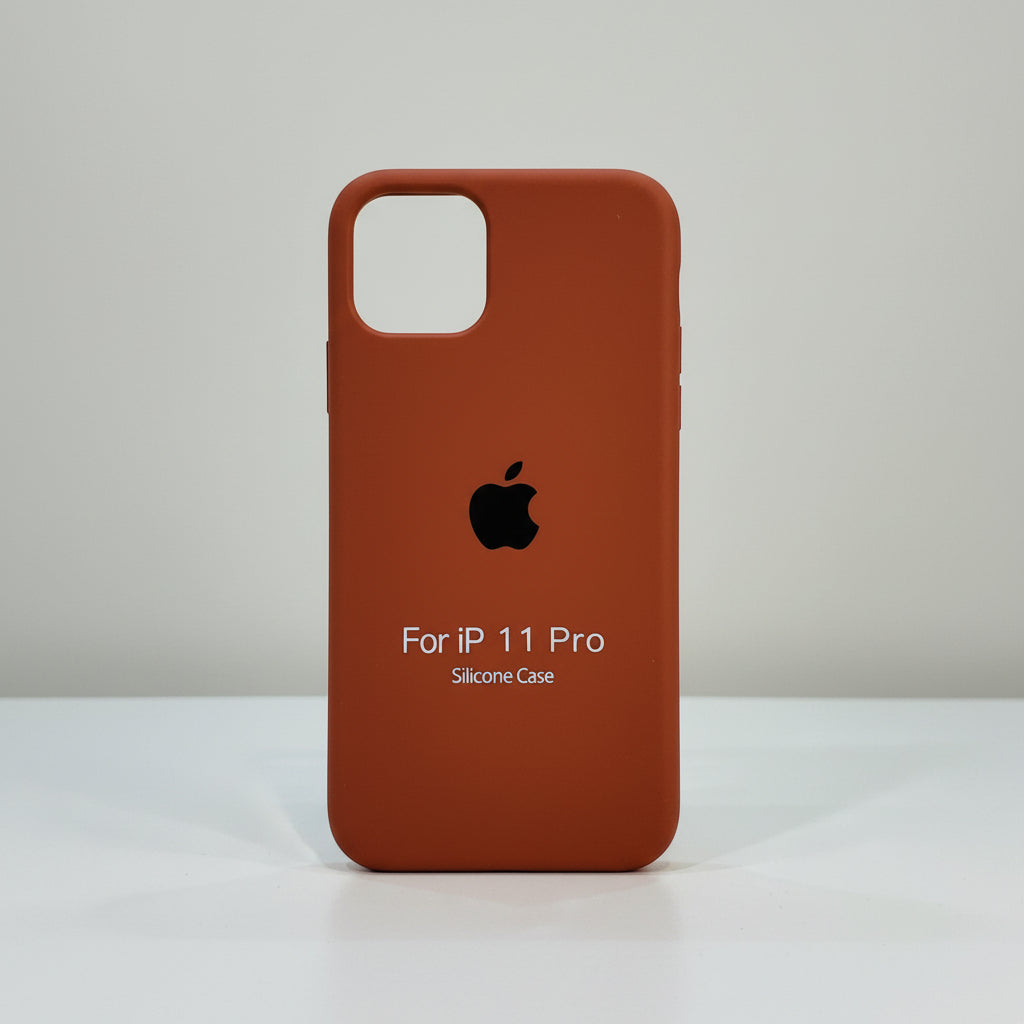 Red silicone case for iPhone 11 Pro with Apple logo on a white background