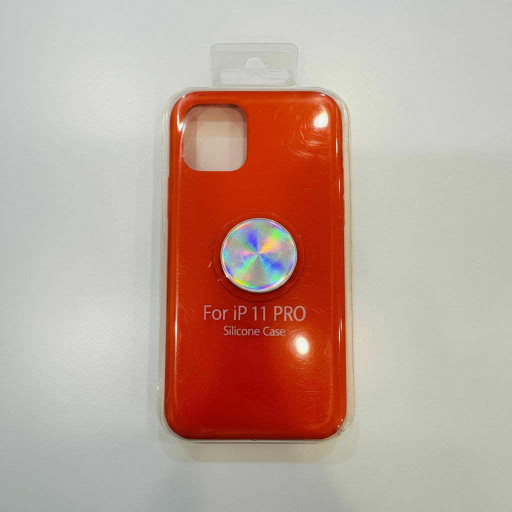 Red silicone case for iPhone 11 Pro in packaging on a white background