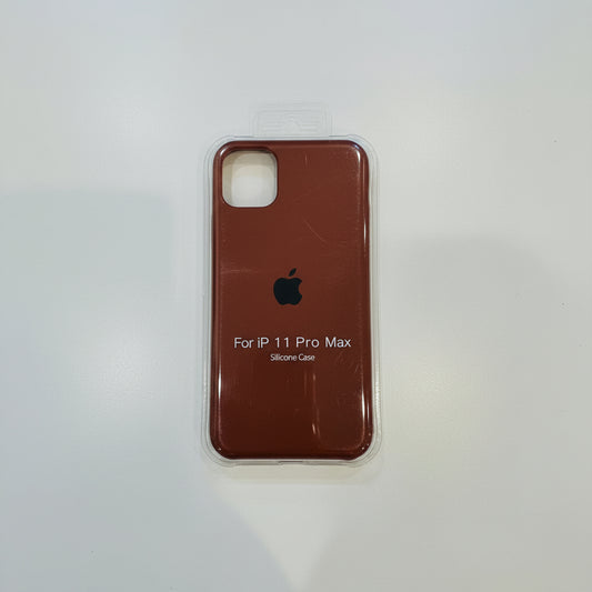 Brown silicone case for iPhone 11 Pro Max with Apple logo on a white background