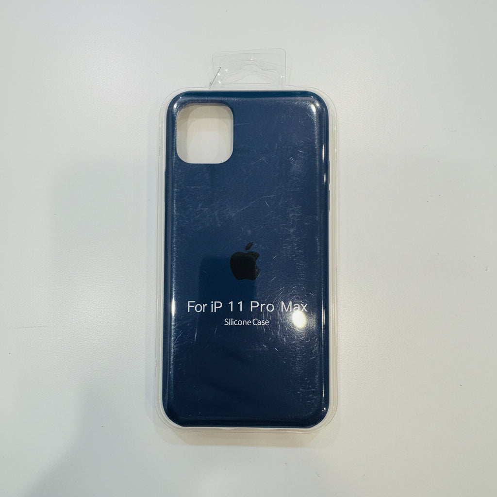 Blue silicone case for iPhone 11 Pro Max on a white background