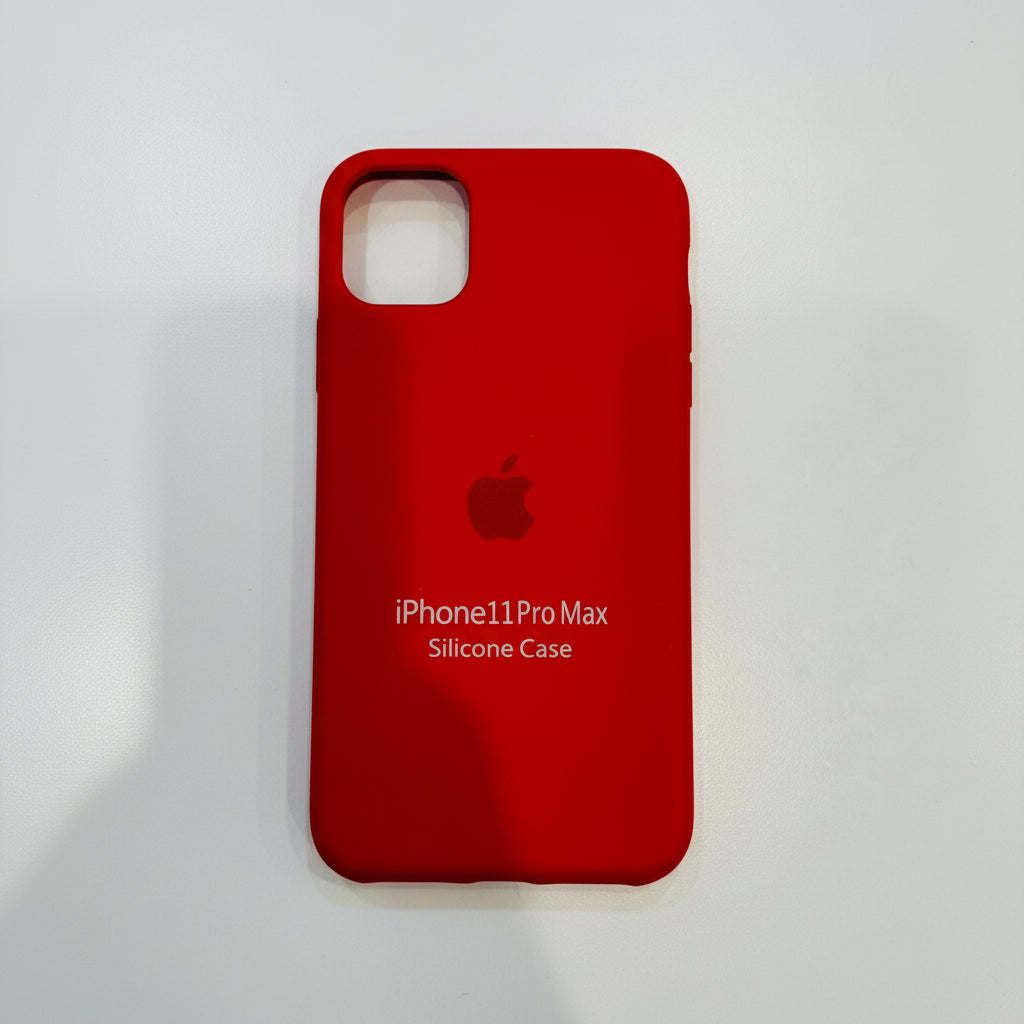 Red silicone case for iPhone 11 Pro Max on a white background