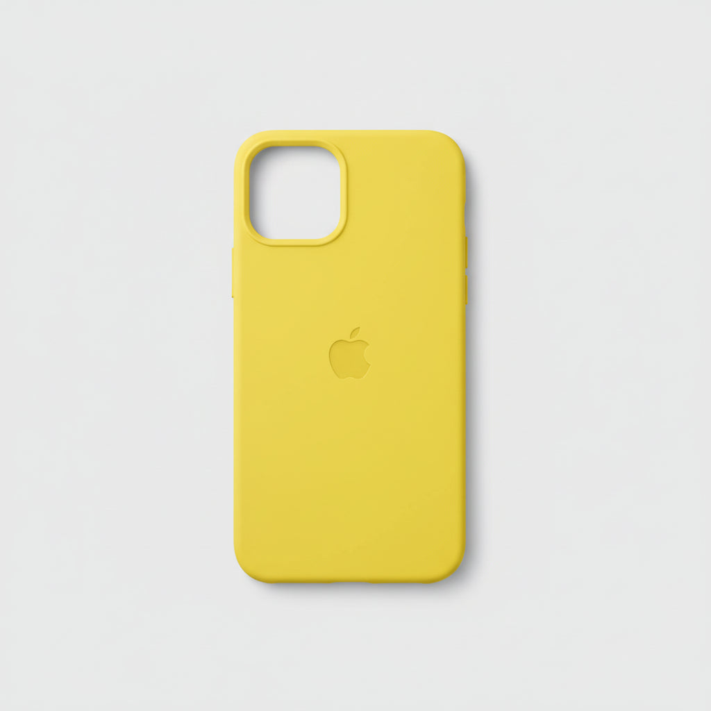Yellow phone case for iPhone 12 Pro Max in packaging on a white background