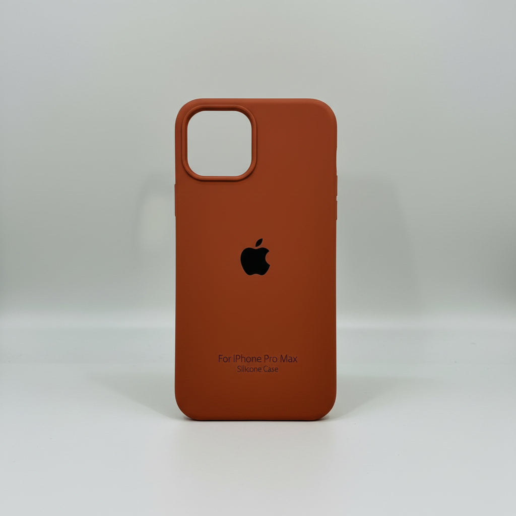 Brown silicone case for Apple iPhone 12 Pro Max on a white background