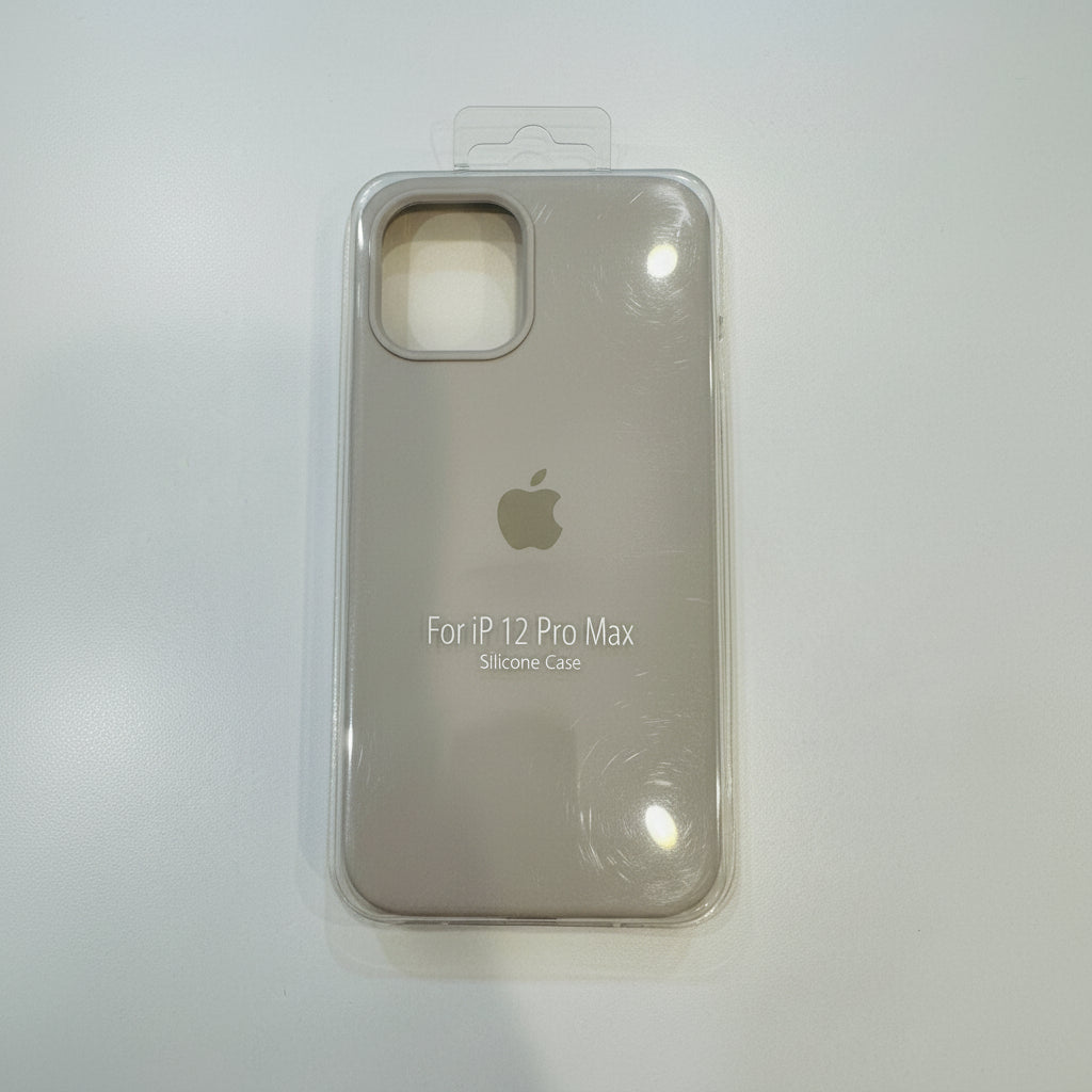 Silicone case for Apple iPhone 12 Pro Max in clear packaging on a white background