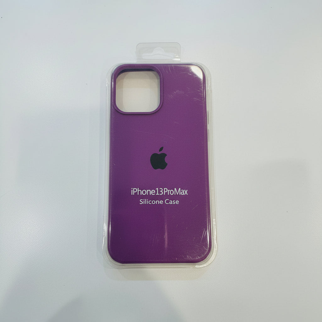 Purple silicone case for iPhone 13 Pro Max on a white background