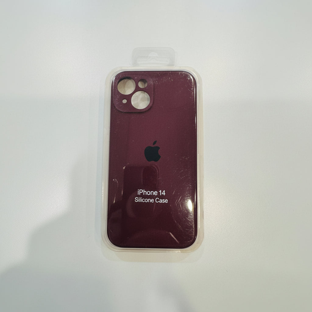 Silicone case for iPhone 14 with Apple logo on a white background