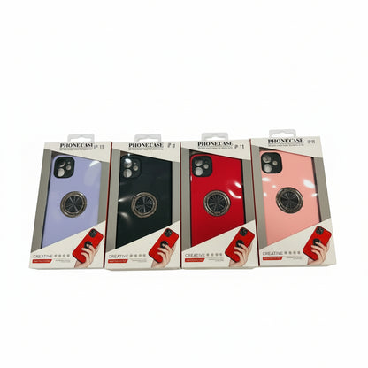 Set of phone case packaging with different color options on a white background