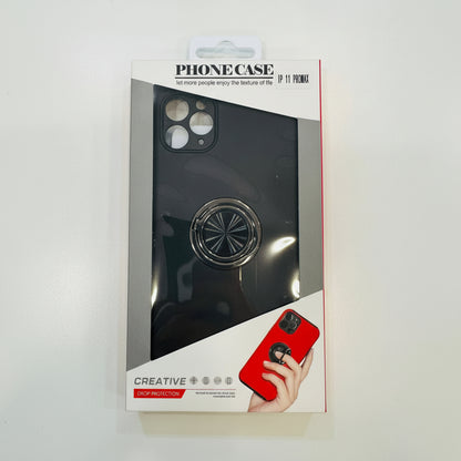 Phone case packaging with a black phone case and red phone case on a white background