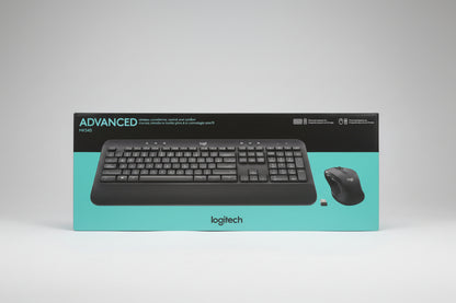 Logitech keyboard and mouse set packaging on a store shelf