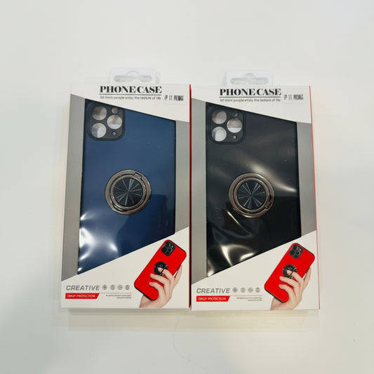 Phone case packaging with a clear window showing the product inside on a white background