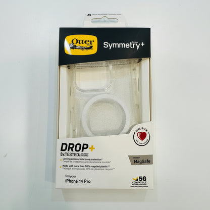 OtterBox Symmetry+ phone case packaging for iPhone 14 Pro on a white background