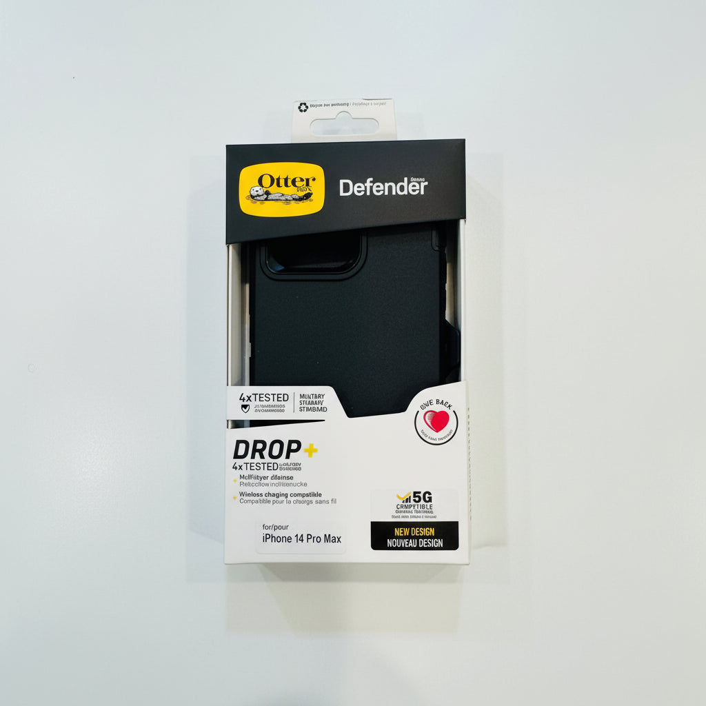 OtterBox Defender phone case packaging for iPhone 14 Pro Max on a white background