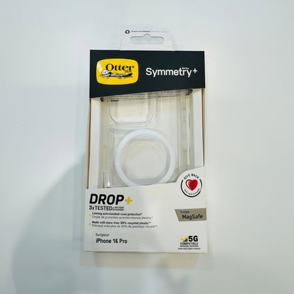 OtterBox Symmetry+ phone case packaging for iPhone 16 Pro on a white background