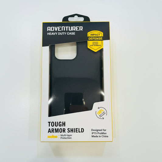 Packaging of a heavy-duty case with text and certification logos on a white background