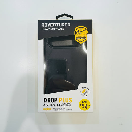 Packaging of an adventurer heavy-duty case with certification logos on a white background