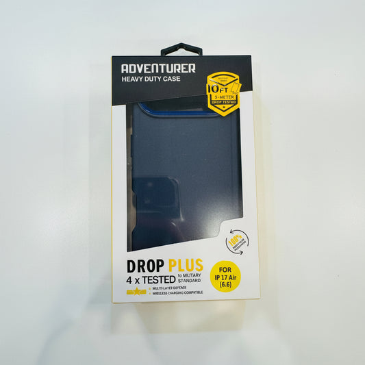 Packaged phone case with 'Adventurer Heavy Duty' label on a white background