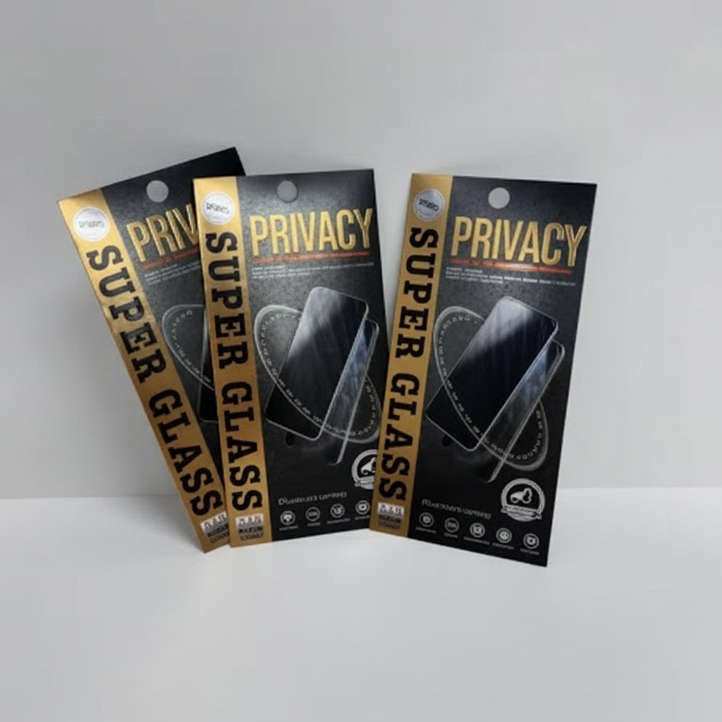 Three packages labeled 'Privacy' on a white background