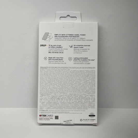 Back view of an OtterBox product packaging with text and branding on a gray background